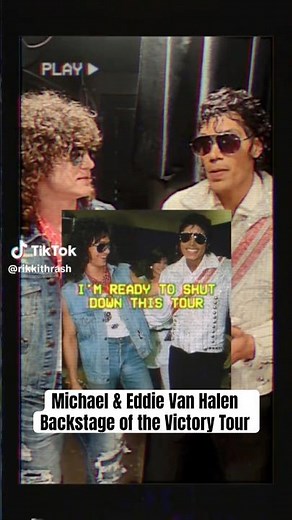 Michael Jackson & Eddie Van Halen Backstage of The Victory Tour in 1984 ‪@RikkiThrash‬