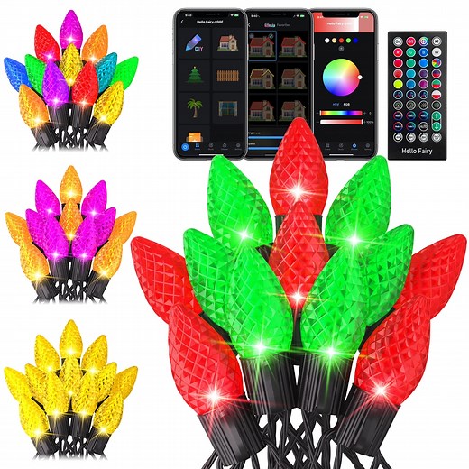 33FT Smart C9 LED String Lights 50 Color Changing Bulbs APP & Remote Controlled Music Sync Timer Extendable Waterproof Outdoor Decorative Lights for Valentine’s Day Party Patio Fence & Holiday Decor - Walmart.com
