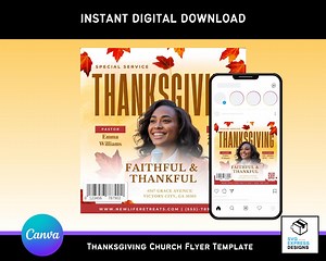 Thanksgiving Church Flyer Template | Canva Editable Special Service Program | Digital Download 1080x1080px - Etsy