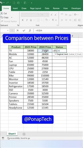 How to compare Prices in Excel #techeducation #exceltricks