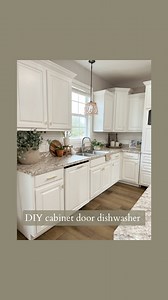 2.3M views · 60K reactions | DIY cabinet door dishwasher! This was a super simple upgrade! First, we got a raw cabinet door and painted it white to match our existing cabinets. Then we removed the front of the dishwasher and removed the handle.. Lastly, we attached the new cabinet door to dishwasher front panel and added a gold pull. That’s it!! #diykitchen #diyhomeprojects #diyhome #kitchenreno #whitekitchen #forthehome | Our Winton home | Facebook
