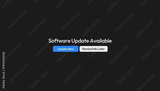 Software update notification appears on computer screen with buttons to update now or remind me later.