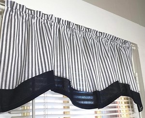 BLACK AND WHITE Kitchen Window Valance or Cafe Curtains : Black, White Ticking Stripe and Black Band - Etsy