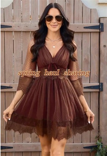 Best brown sheer lace dress for spring🧡🎁#dress #florboom #spring #boho #haul