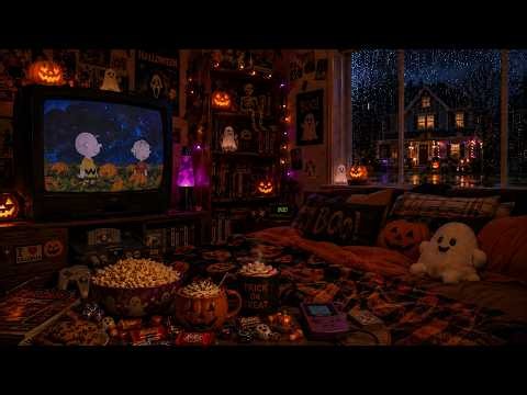Cozy 2000s Halloween Cartoon Night 🎃 Vintage Rain Ambience | Thunder, CRT Glow & Childhood Nostalgic