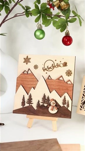 Christmas Layered Wood Art Laser Cut from Mixed Woods with NEJE