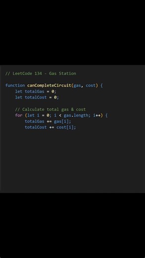 Solve LeetCode 134 Gas Station | JavaScript solution #shorts #coding #javascript