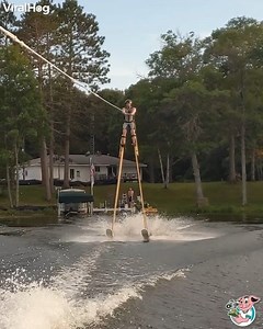 65K views · 727 reactions | Chris Dens set a new world record for tallest water ski stilts ridden. The skis are 11' tall which puts his head about 17' in the air. 磊 | ViralHog | Facebook