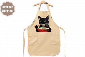 Noodle Cat Apron, Cat Lover Apron, Black Cat Apron, Ramen Cat Apron, Black Cat Noodle Apron, Baking Apron, Kitchen Apron,baking Gift for Mom - Etsy
