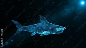 Shark, abstract sea animal swimming through particles, fantasy 3D animation Stock Video