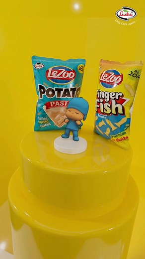 Pocoyo knows what's up! When the groove hits, grab your favorite crunch! LeZoo Potato Pasta and Finger Fish Snacks are the perfect dance partners. 🕺 | Lucky Snacks Pvt Limited