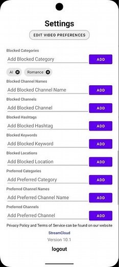 Content preferences now implemented StreamCloud