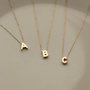 14k Solid Gold Initial Necklace: Personalized Letter Pendant Necklace - Etsy