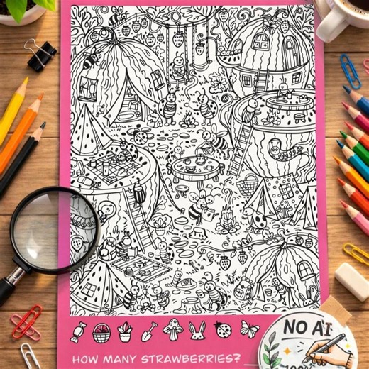 Bug Village Seek and Find Printable | Strawberry Garden Hidden Objects Activity (A4 PDF) - Etsy