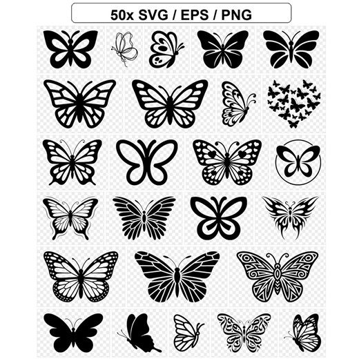 Butterfly SVG Bundle 50 Designs, Butterfly Clipart SVG PNG Eps Cricut Cut Files, Silhouette Files, Butterfly Silhouette, Sublimation Designs - Etsy