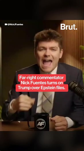 Brut on Instagram: "Nick Fuentes, a far-right commentator and vocal MAGA supporter, is now criticizing Donald Trump over the unreleased Epstein files. In a recent video, Fuentes accuses the president of failing to deliver on his promise to make the documents public.⁣ ⁣ #nickfuentes #donaldtrump #epsteinfiles #maga #politics #trump #epstein #newsupdate #republican"
