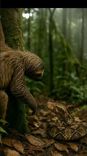 Unexpected Jungle Encounter: Sloth Meets Snake! 🦥🐍🌿😳