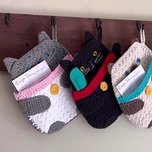 Crochet Pot Holder Pattern, Kitty Cat Pot Holder, Crochet Hot Pad Pattern, Crochet Pot Holder With Pocket, Cat Pot Holder, Crochet Cats - Etsy