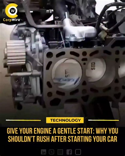 When you start a car that’s been parked for hours, the engine oil is cold and thick, and doesn’t flow right away to all moving parts. Modern engines rely on instant lubrication from the first second. Revving or accelerating hard right after starting creates extra friction, wearing down pistons, bearings, and camshafts faster over time. #corpwire | CorpWire
