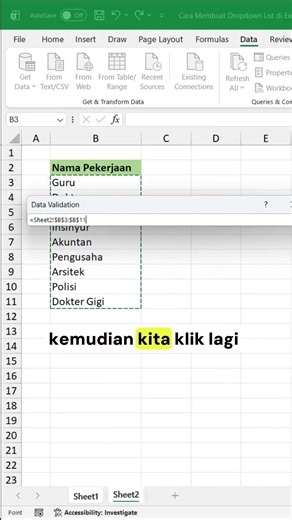 Cara Membuat Dropdown List di Excel #tutorialkomputer #excel #tutorialexcel #exceltips #exceltricks