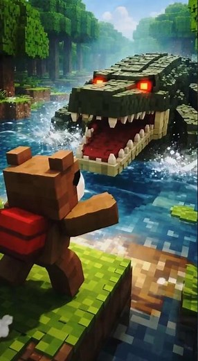 Giant Alligator Boss vs Minecraft Bear 😱🐊💥 | Voxel Animation Swamp Water Fight #superbearadventure
