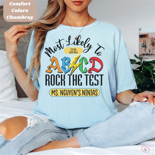 Retro Most Likely to Rock the Test ABCD Custom Comfort Colors Tshirt, Trendy Teacher Name Exam Shirt, Lightening Bolt Grade, School Spirit - Etsy
