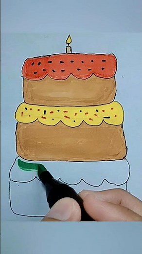 Cara menggambar & Mewarnai kue ulang tahun #shorts #melukis #drawing #art