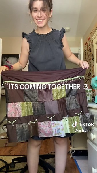 Making my first patchwork skirt! #sewing #y2k #y2kaesthetic #y2kfashion #patchwork #fashion #diy #fyp #pei #princeedwardisland #hobby #fairycore #cottagecore #clothing #skirt #aesthetic #cute #sewingtiktok #sew #maximalism