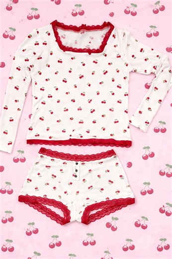 Cherry Crush Lace Pajama Set - Etsy