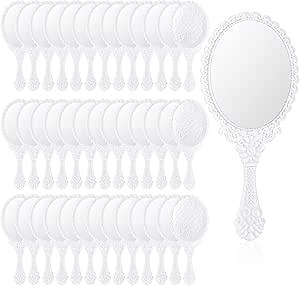 Namalu 40 Pcs Vintage Handheld Mirror Small Embossed Portable Princess Cute Compact Mirror with Handle for Women Valentine Party Favors Travel(White)
