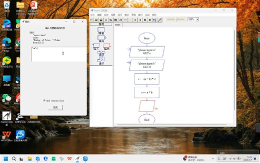 编写Raptor程序,分别输入长方形边长a和b,计算并输出它的周长和面积。