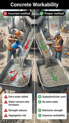 Concrete Workability: Water vs Admixture ⚠️ #civilengineering #construction #education #siteengineer