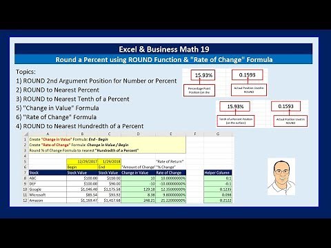 Excel & Business Math 19: Round a Percent using ROUND Function & Rate of Change Formula