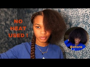 Two braids on blown out natural hair. No heat (with weave)