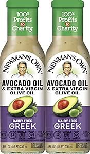 Newman's Own Avocado Oil & Extra Virgin Olive Oil Dairy Free Greek Dressing, 8 oz (2 Pack)