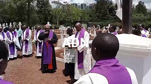 The Clergy of the Archdiocese of Nairobi in a procession leading to St. Mary's Msongari Cemetery for prayers and blessing of the graves of the departed souls of their brother priests and colleagues. | Archdiocese of Nairobi