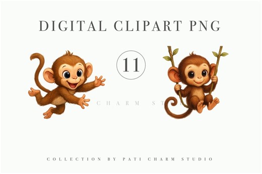 Baby Monkey Clipart PNG, Watercolor Jungle Safari Animals, Cute Monkey Illustrations for Nursery Decor, Baby Shower, Transparent Images - Etsy