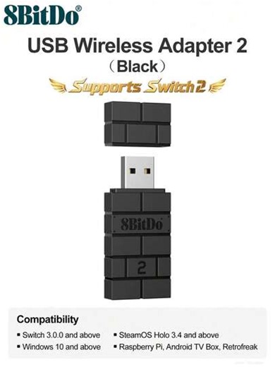 Adaptador USB inalámbrico 8BitDo 2 compatible con , compatible con Series X/S, compatible con Pro, Joy-Con Pro, Wiimote, compatible con Pro, compatible con , PS3 y controladores para PC con Windows 10 y 11, compatible con One, SteamOS y macOS | SHEIN