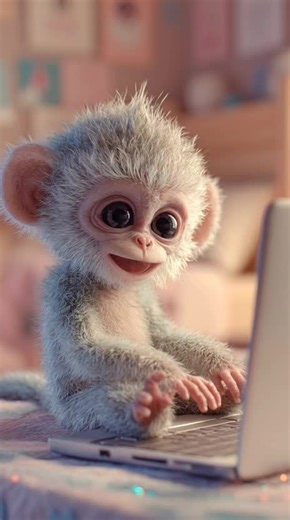 A cute Monkey in joy on laptop #Monkey #foru #viral #trending #funnyvids