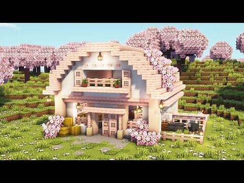 [Minecraft] How to Build a Cherry Blossom Barn / Tutorial