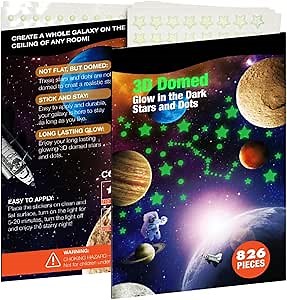 Realistic Tiny 3D Domed Glow in The Dark Stars, 826pcs Glow Dots and Stars, Adhesive Glow Stars for Kids Bedroom,Luminous Stars Stickers Create a Realistic Starry Sky,Room Decor,Wall Stickers