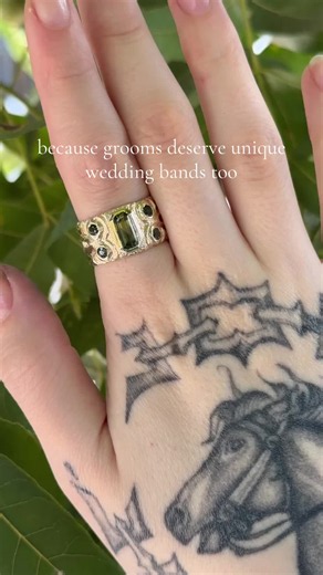 first wedding band commission:,) so honored! hand carved, set and finished by me. 14k with heat australian sapphire from @MISFIT Fiive Mirror commission are set to open in December! plssss let me make ur engagement/wedding rings 😭😭😭