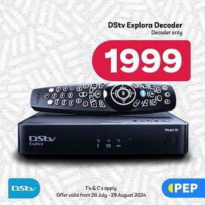 Buy a decoder & pay your DStv account at any PEP, PEP HOME or PEP CELL store, 7 days a week! *DStv HD decoder 799 *DStv HD decoder (incl. dish install) 999 *DStv Explora decoder 1999 #LifesBetterWithPEP | PEP