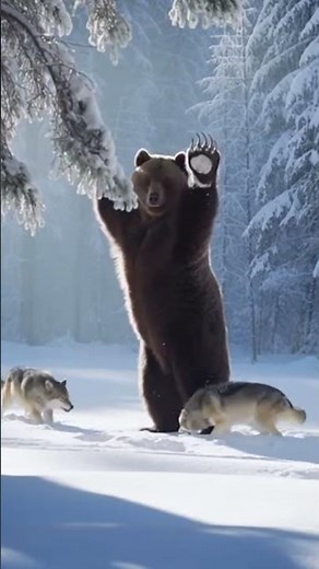 Bear and Wolves in the Snow | Stunning Winter Wildlife Encounter