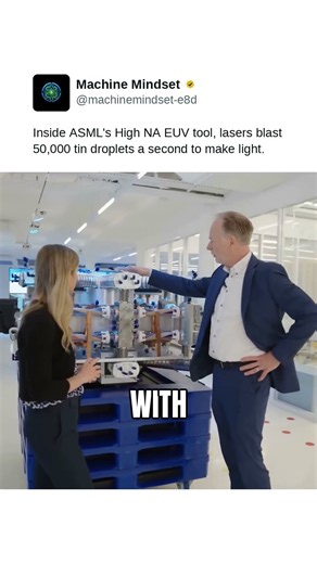 Inside ASML's High NA EUV tool, lasers blast 50,000 tin droplets a second to make light.