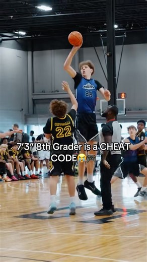 7’3 8th grader is a CHEAT CODE 😭 #funny #basketball #middleschool #madehoops