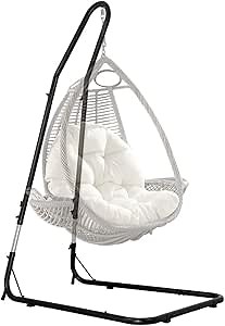 Dkeli Hammock Chair Stand Portable Heavy Duty Solid Steel Stand Only Outdoor Indoor Hanging Chair Stand for Air Porch Swing Chair w/Weather-Resistant Finish, Offset Base, 360-Degree Rotation, Black