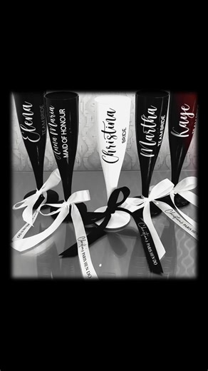 Personalized Black & White Champagne Flutes for Weddings