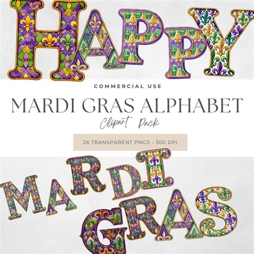 Mardi Gras Alphabet Craft Supplies, Fleur De Lis Clipart, Printable Letters & Numbers for Fat Tuesday, New Orleans - Etsy