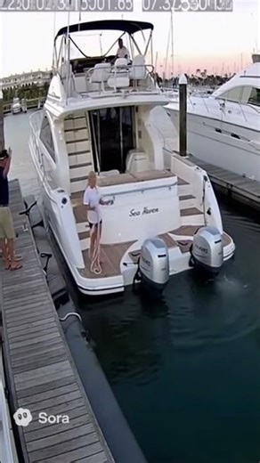 Rope tangles in yacht propeller causing marina crash! 😱 #YachtCrashRetry